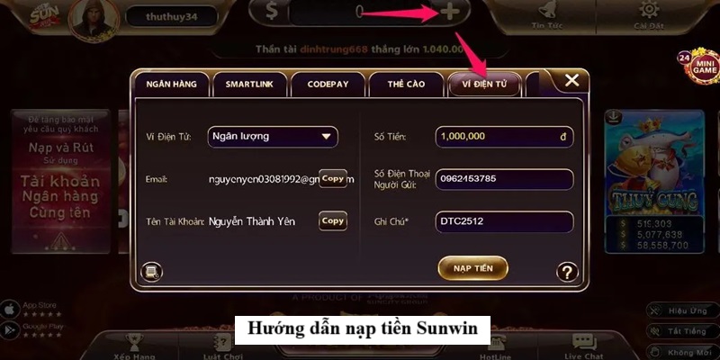 Hướng dẫn nạp tiền Sunwin